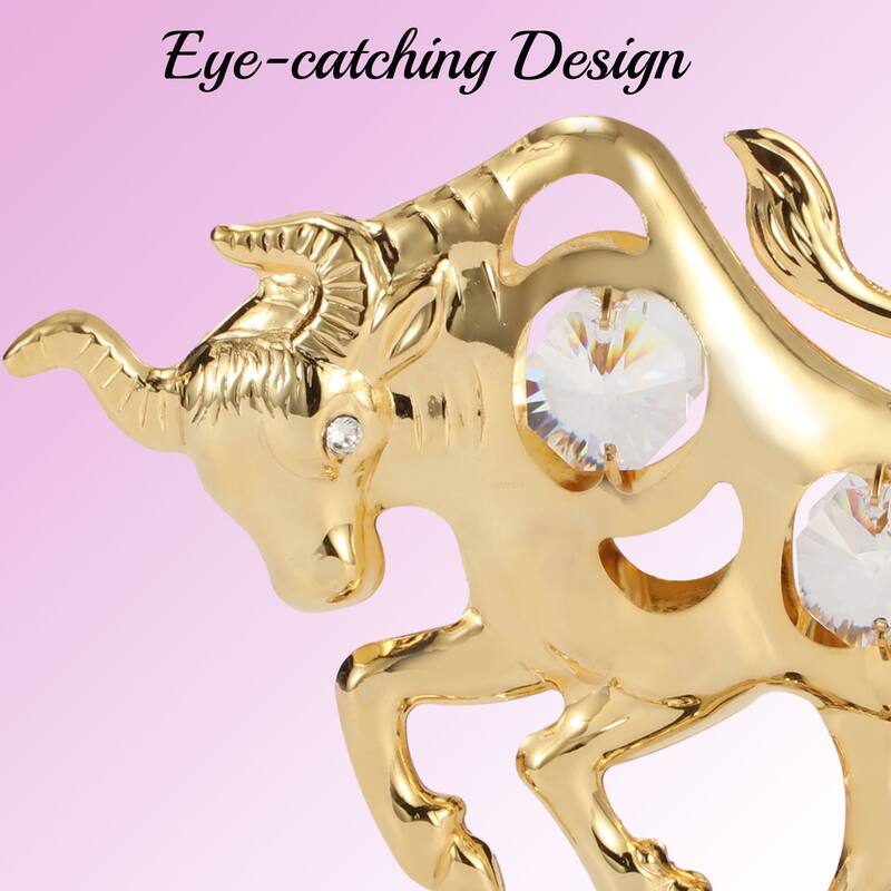 Matashi 24K Gold Plated Crystal Studded Ox/Bull Figurine Ornament Collectible Gift Ox Wealth Statue Bull Statue Christmas Gift