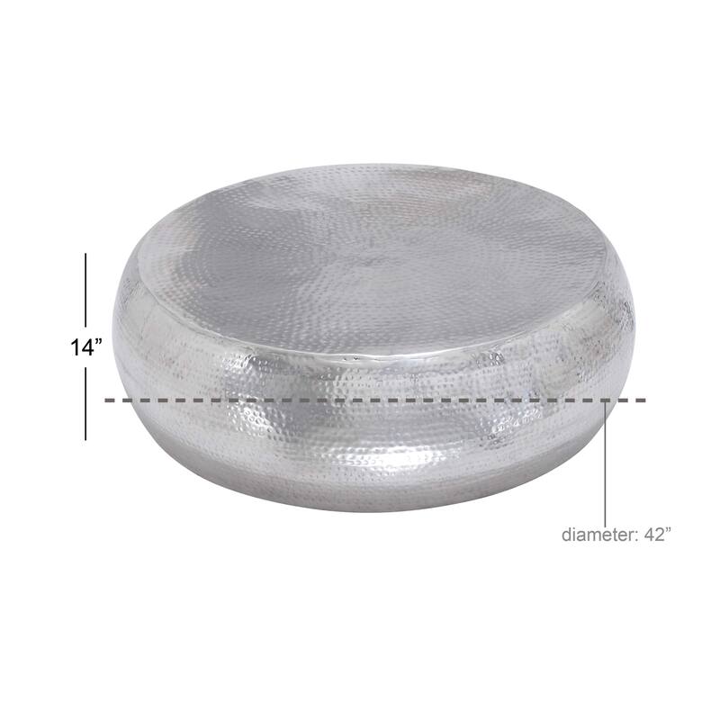 Aluminum Metal Coffee Table with Hammered Design - Silver - Roche River Decor