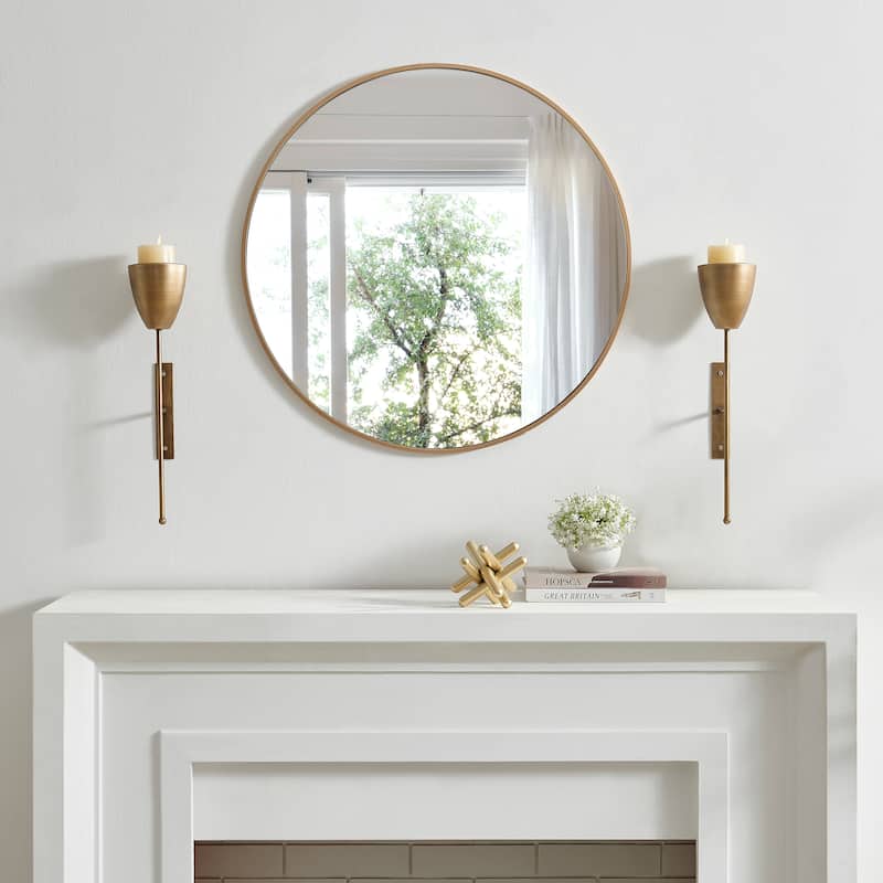 Antique Brass Mid-Century Modern Metal Wall Mount Vertical Pillar Candle Sconces Set of 2