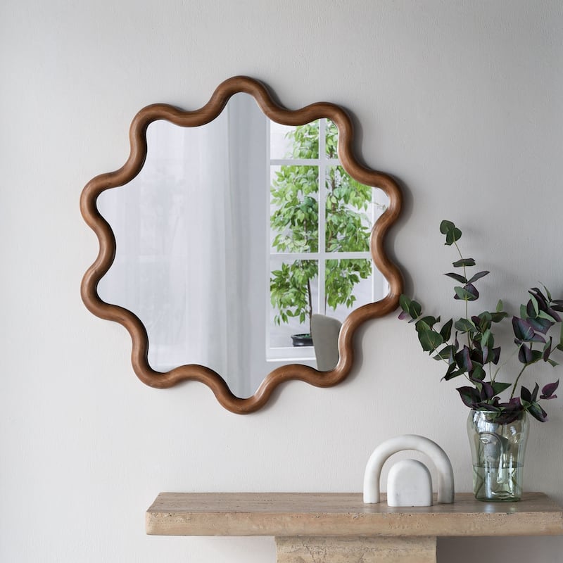 31" x 30" Wooden Accent Mirror with Unique Frame - Brown