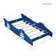 preview thumbnail 16 of 28, Children's Platform Bed Twin Size Racing Car Bed with Guardrail, Pine Wood Frame, Slats Support and Fun Wheel Design