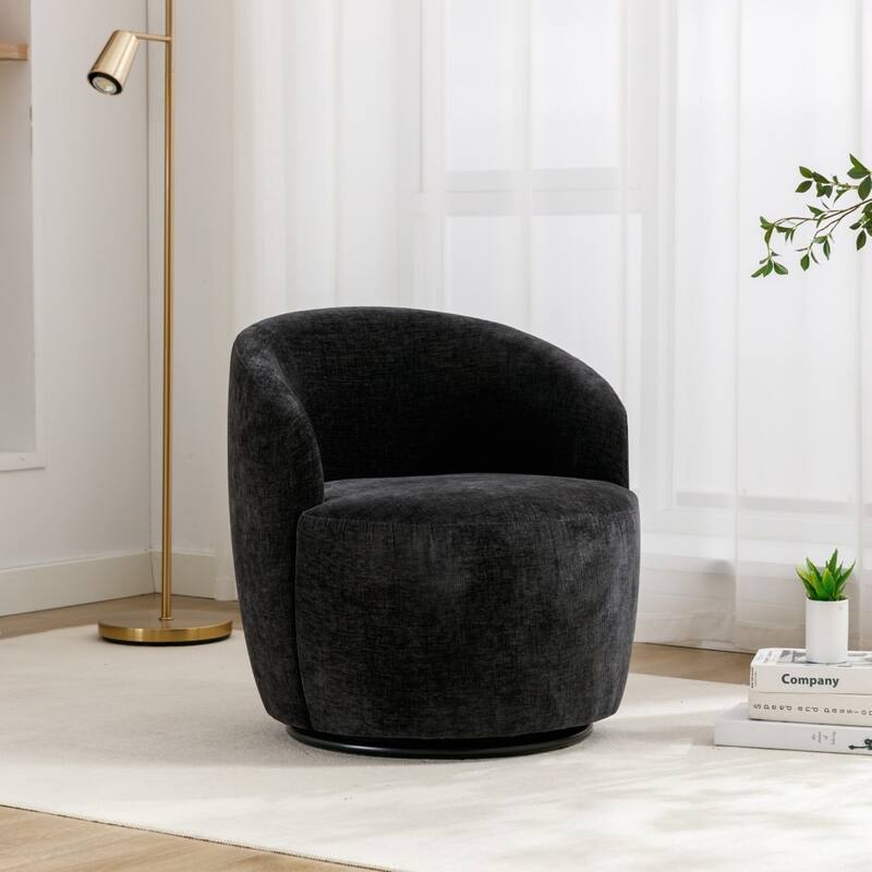 Chenille Fabric Swivel Accent Barrel Armchair with Coating Metal Ring