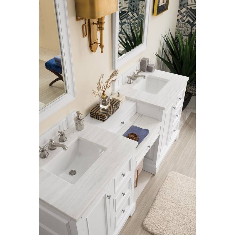 James Martin Vanities De Soto 82" Double Vanity Set with Makeup Table, Bright White