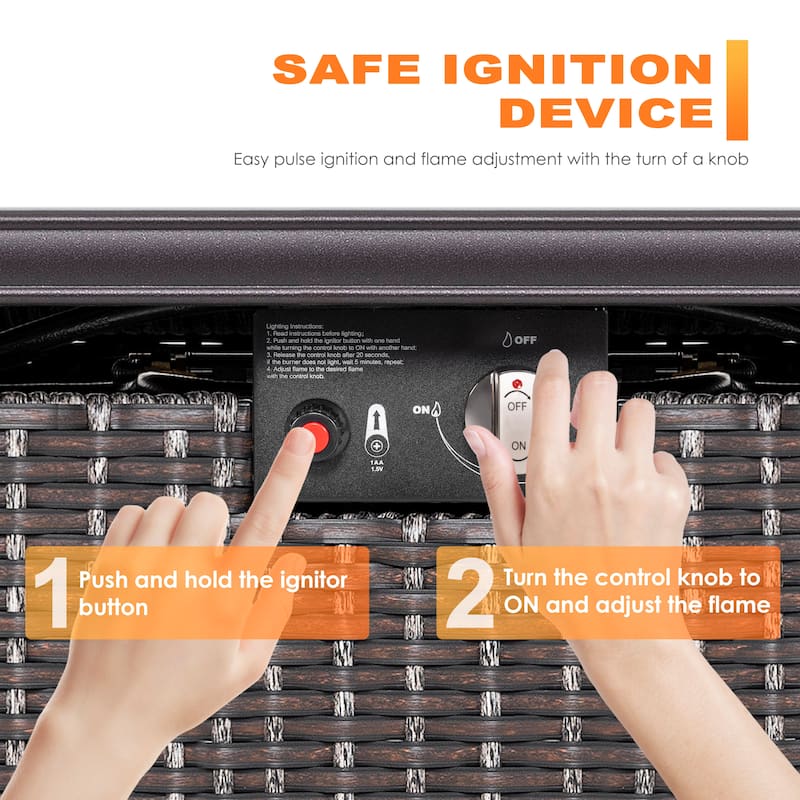 Outdoor 43-inch 50,000 BTU Propane Gas Fire Pit Table, Ceramic Tabletop and PE Rattan Weaved Iron Frame