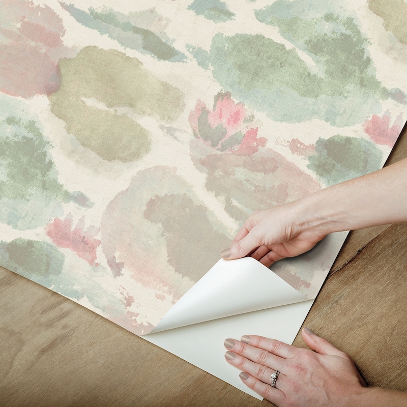NuWallpaper Water Lily Blush and Teal Peel and Stick Wallpaper