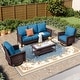 preview thumbnail 35 of 99, MAISON ARTS Extra-Large Patio Wicker Sofa Conversation Set with Coffee Table, Oversize Seat with 5.5'' Thick Padded Cushion 5 Seats + 47'' Table - Peacock Blue