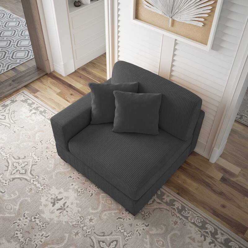 Modern Modular Sectional Sofa Corduroy Chaise Lounges - Left Facing - Grey Armchair
