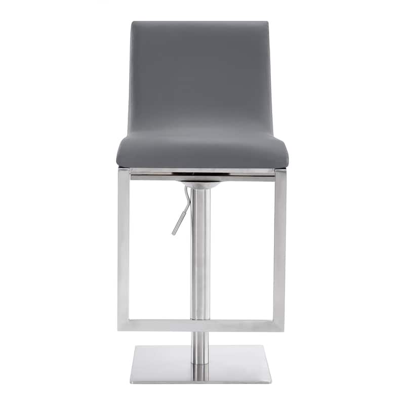 Victory Grey Faux Leather and Brushed Stainless Steel Swivel Adjustable Height Bar Stool