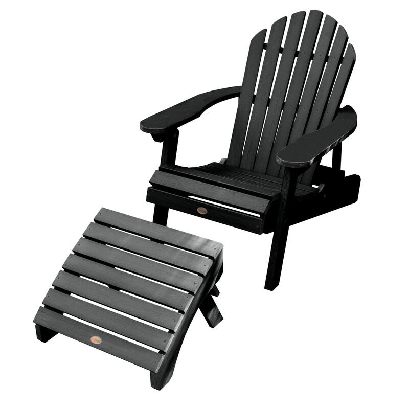 Mandalay Adirondack Chair and Folding Ottoman - Black