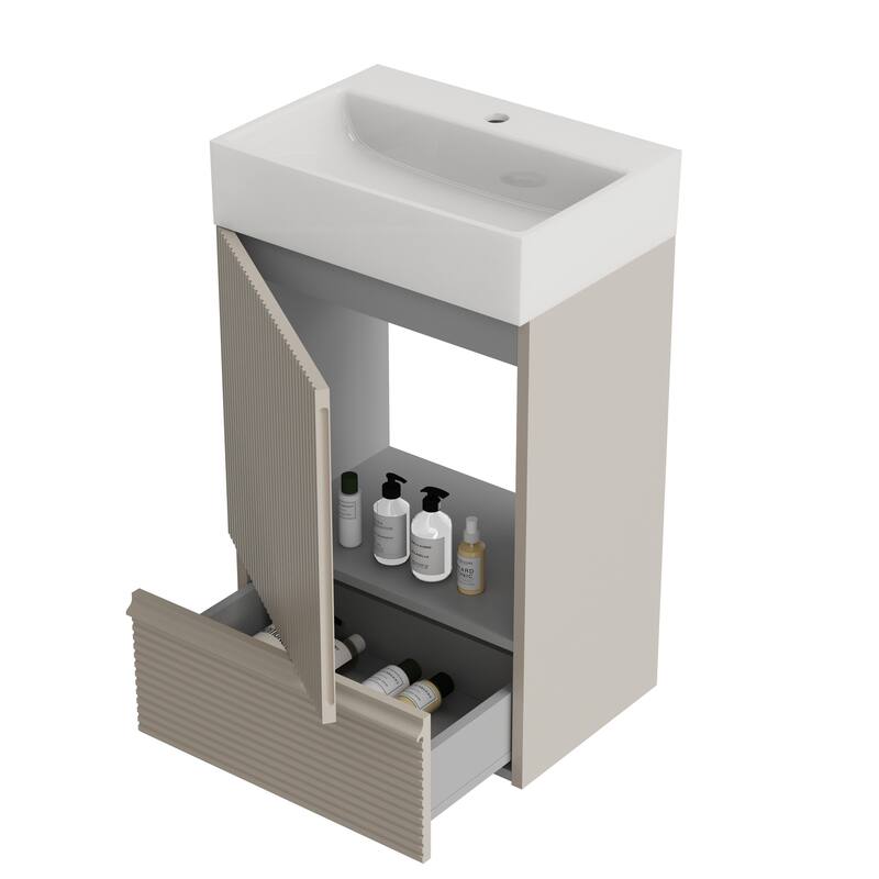 Small Bathroom Vanity with Sink, Fluted Bathroom Vanity with 1 Drawer, Bathroom Storage Cabinet with Soft-Close Door