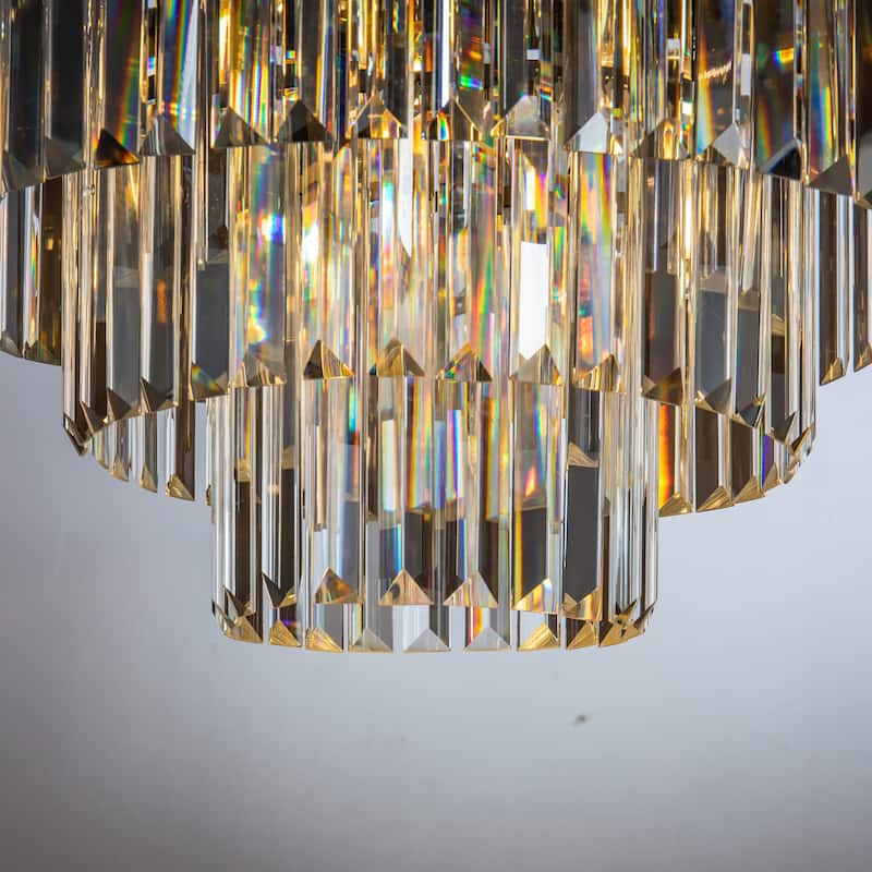 6-Lights Modern 3-Tier Round Fringe Crystal Chandelier - W 20"