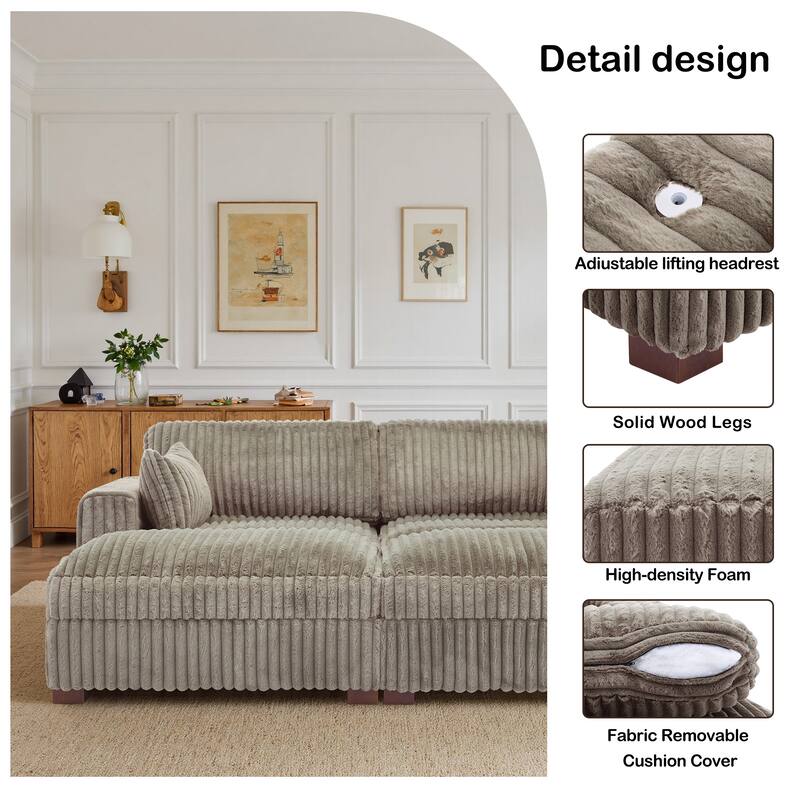 82" W Plush Corduroy Modular Sectional Sofa Chaise Lounge