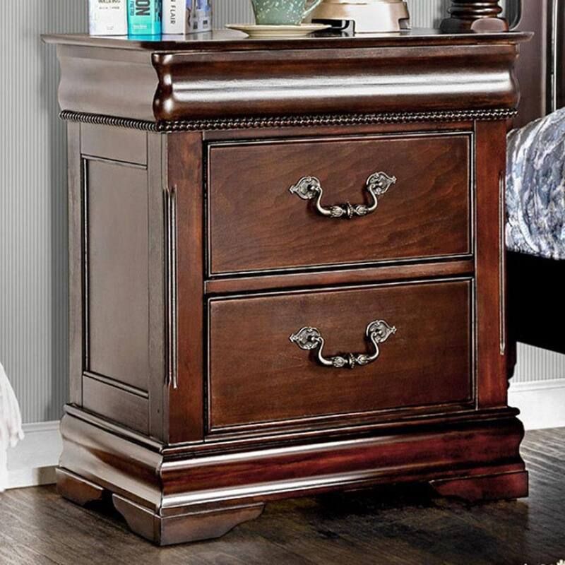 Classic Cherry 2-Drawer Nightstand, Hidden Top Drawer, Pewter Hanging Pull, 28" Tall - Cherry