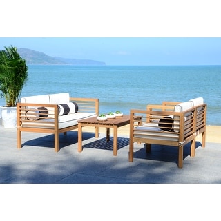 SAFAVIEH Outdoor Alda 4-pc. Black/White Set w/ Accent Pillows