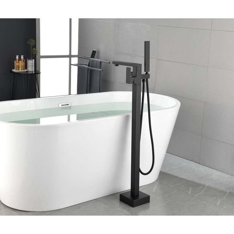 Floor Mounted Tub Faucet High Flow Freestanding Tub Filler Faucet with Handheld Shower Head and Swivel Spout