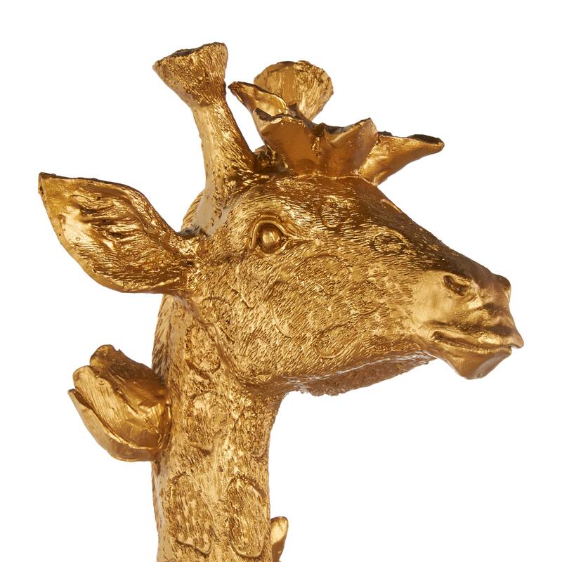 Gold Resin Standing Giraffe Decorative Sculpture with Textured Spots and Floral Accents