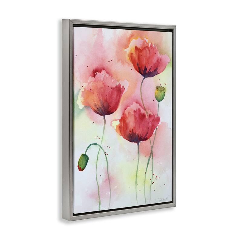 Stupell Red Poppies with Speckles Framed Floater Canvas Wall Art Design By Stephanie Fielden