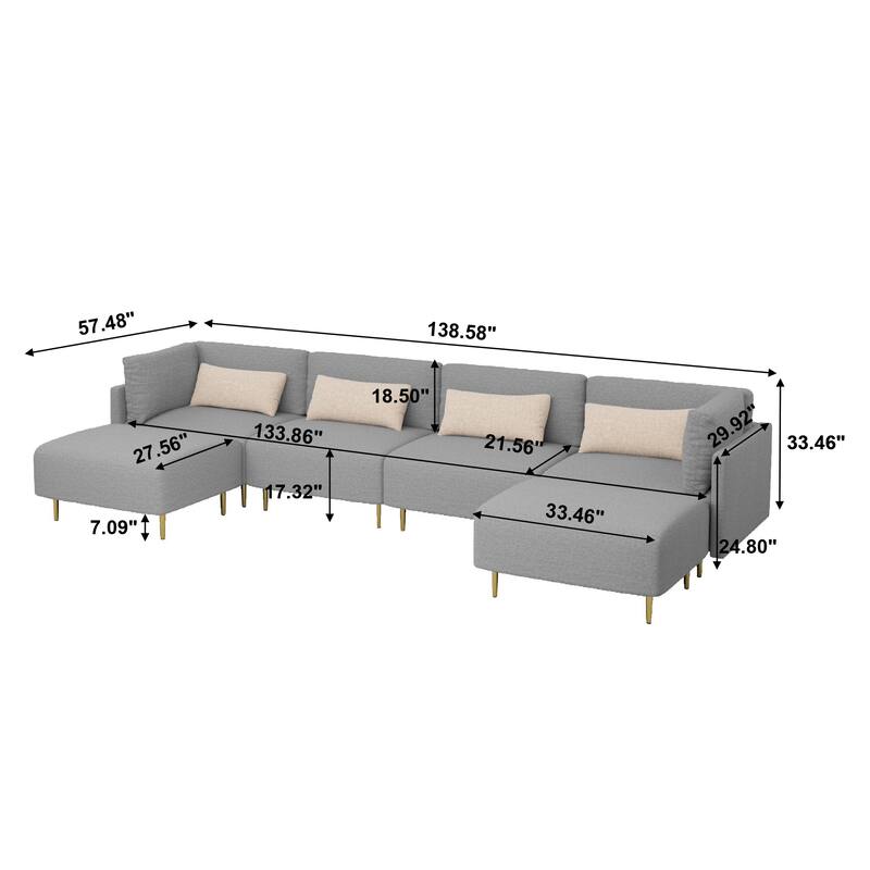 U-Shaped Sectional Sofa with Two Ottomans