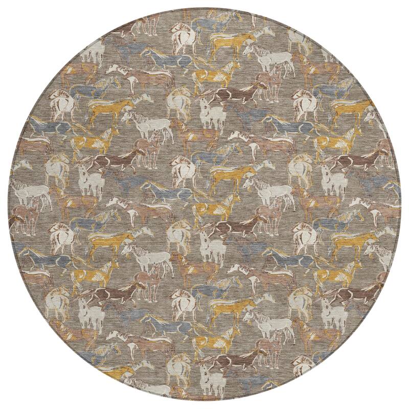 Machine Washable Indoor/ Outdoor Horse Herd Chantille Rug