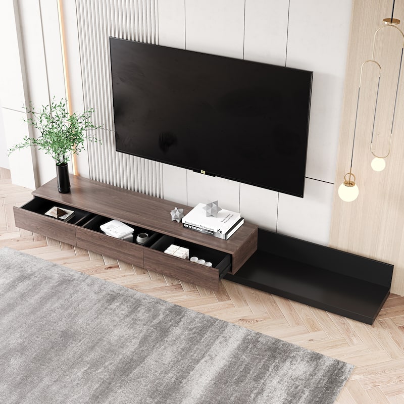 3-Drawer Retracted Extendable TV Stand Media Console In Stretch - 70.9" - 110.2"