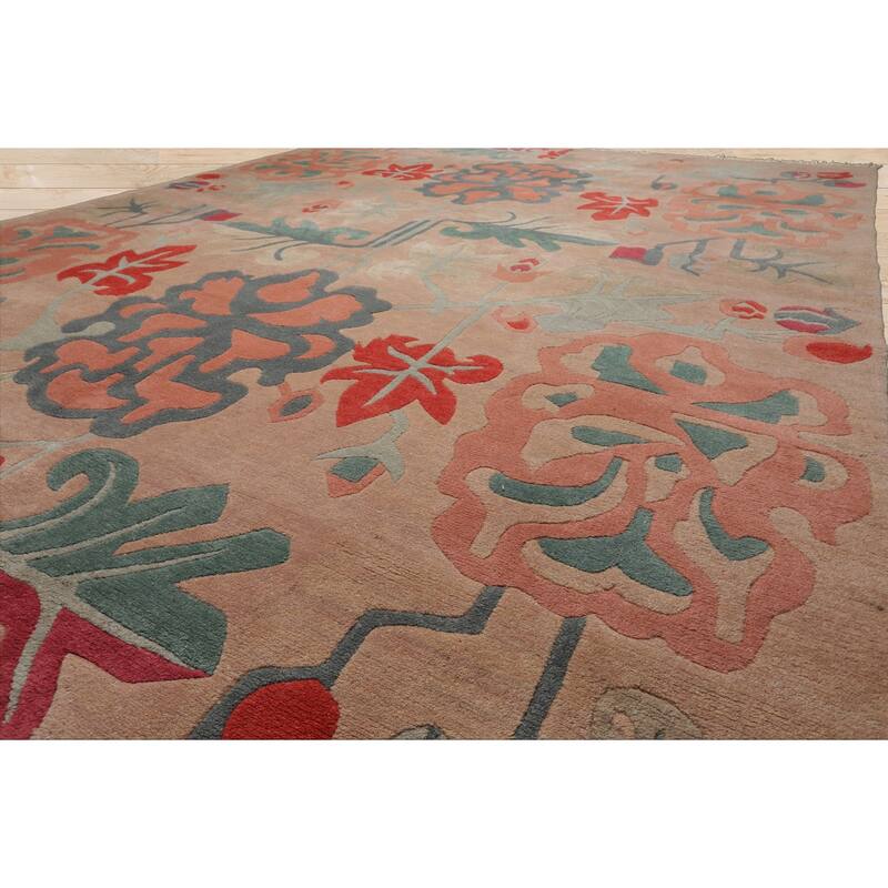 8'10''x11'5'' Hand Knotted Wool Beige Art Deco Plush Pile Area Rug - 8' 10'' x 11' 5''