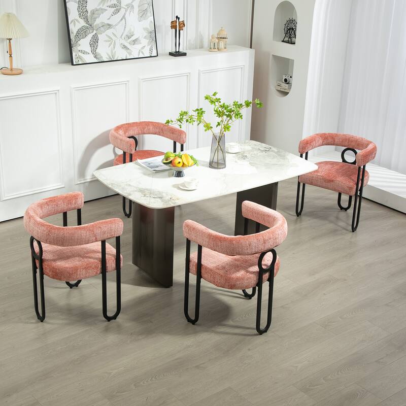Pink 23.62" Upholstered Barrel Chair with Iron Frames