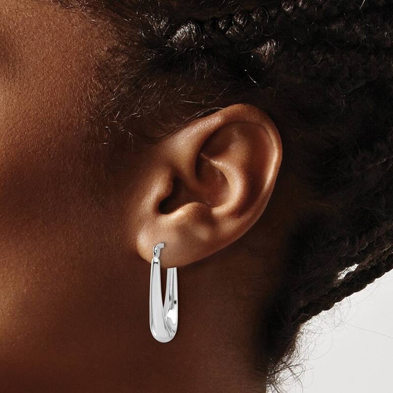 Curata 14k White Gold Polished Hoop Earrings - 26.7x11.38mm