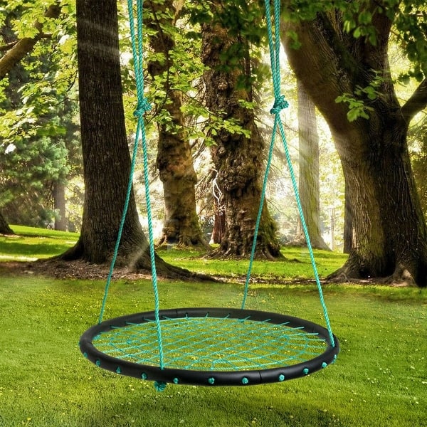 slide 2 of 8, Green 40" Disc Swings Seat Flying Saucer Tree Rope Web Net Playground Backyard - Diameter 1 meter /40inch Diameter 1 meter /40inch - Swing Set - Black Green