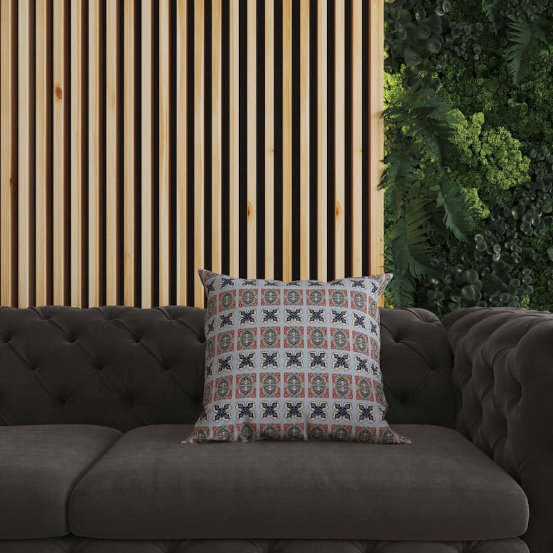 Blue And Gray Darbari Dynasty Indoor/Outdoor Throw Pillow Zipper