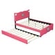 preview thumbnail 16 of 15, Full Size Upholstered Platform Bed with Trundle and Heart Shaped Decoration in Dark Pink