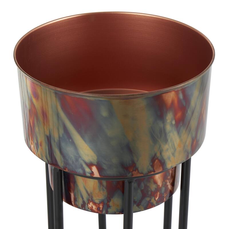 Metal Nesting Indoor Outdoor Planter with Tall Black Stands - Set of 3 Copper - Roche River Decor