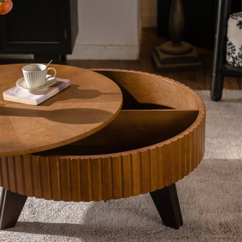 Retro Round Retro Coffee Table with 3 Legs for Living Room