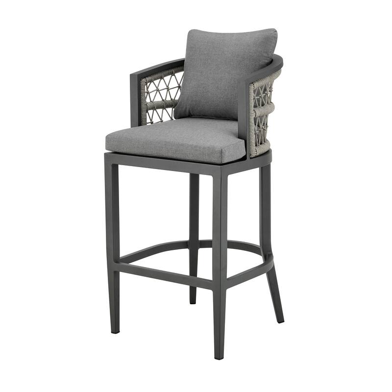 HomeRoots 37" Gray Metal Outdoor Counter Height Bar chair with Footrest