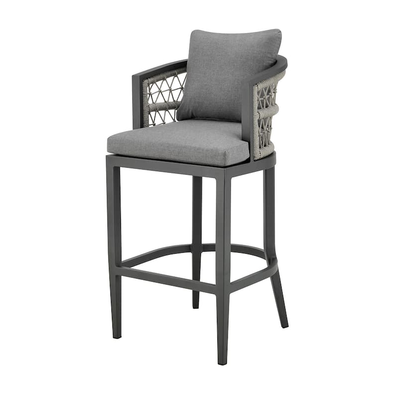 HomeRoots 40" Gray Metal Outdoor Bar Height chair with Footrest