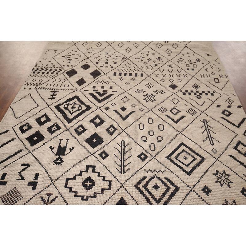 All-Over Trellis Moroccan Ivory Area Rug Handmade Wool Carpet - 6'0"x 9'11"