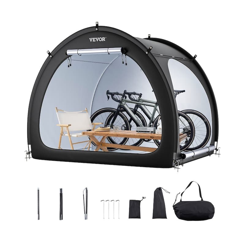 Fan-Shaped Bike Tent Waterproof Storage for 4-5 Bicycles Outdoors - 4 to 5 Bikes - Black