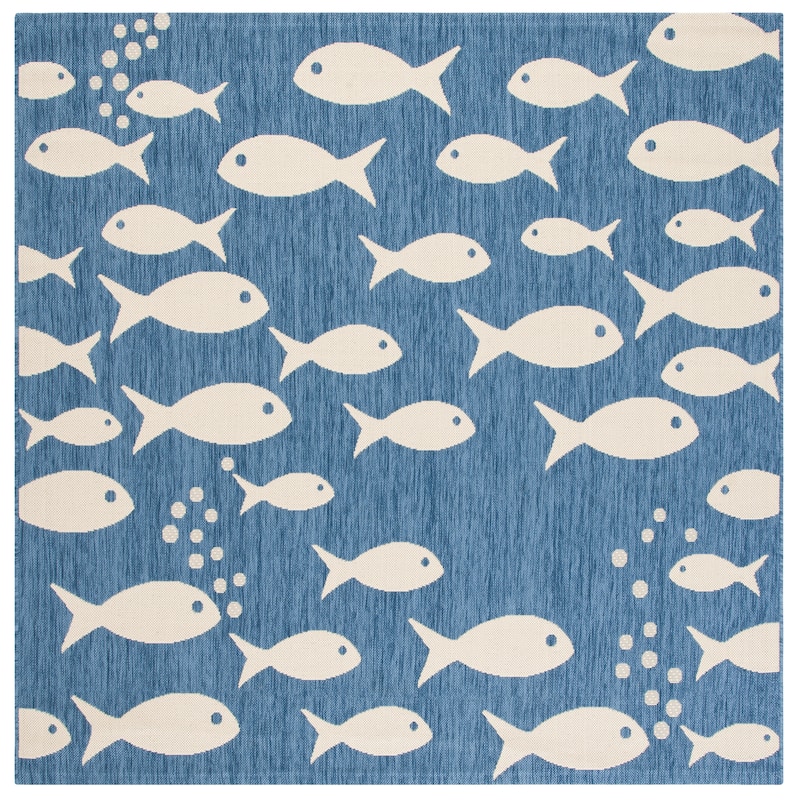 SAFAVIEH Courtyard Illa Indoor/ Outdoor Waterproof Patio Backyard Rug - 7'1 x 7'1 Square - Blue/Beige