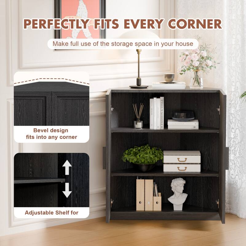 36"H Corner Sideboard Cabinet Free-Standing Corner Storage Organizer