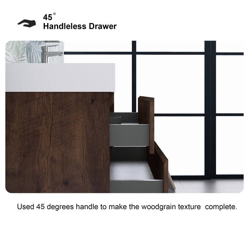 Single Sink Floating Bath Vanity in with Solid Surface Top