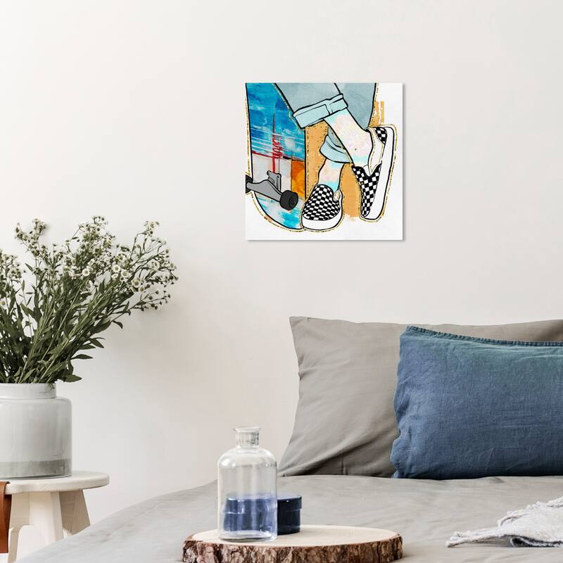 Wynwood Studio Prints Fashion and Glam Skater Girl Blue and Turquoise Glam Wall Art Canvas Print - 12 x 12