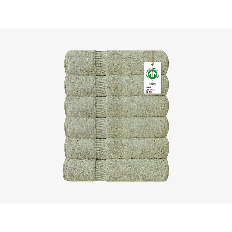 Delara Organic Cotton Feather Touch Quick Dry 650 GSM Hand Towel, 20"X30" - Pack of 6 - Green Tint