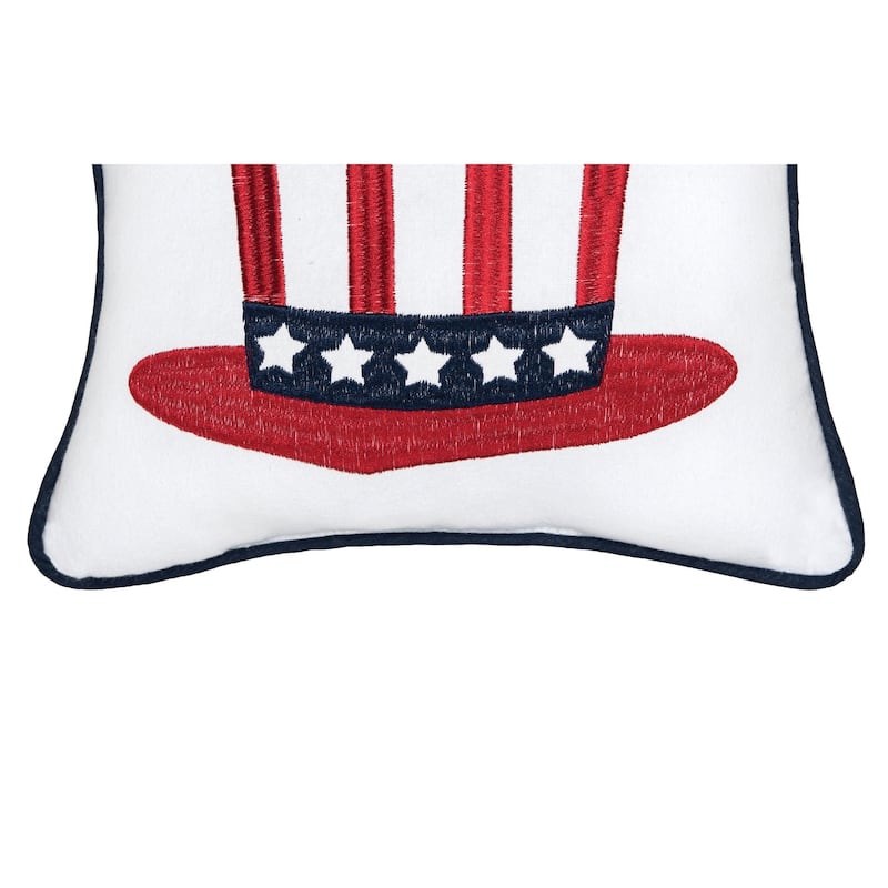 10" x 10" July 4 Hat Embroided Square Accent Small Petite Throw Pillow for 4th of July Patriotic