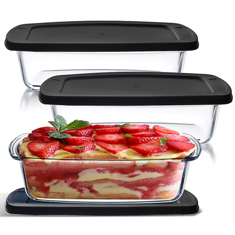 Eatex 1.9 Quart Glass Bread Pans with Lids