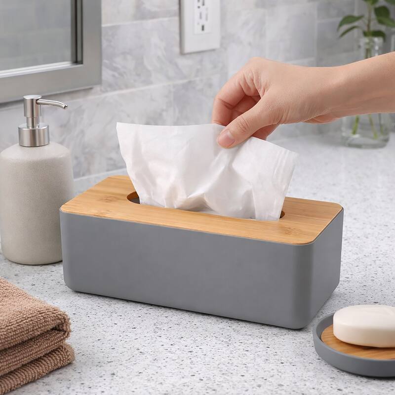 Grey Padang Bathroom Accessory Set 7-Pieces Bamboo - Tissue Dispenser