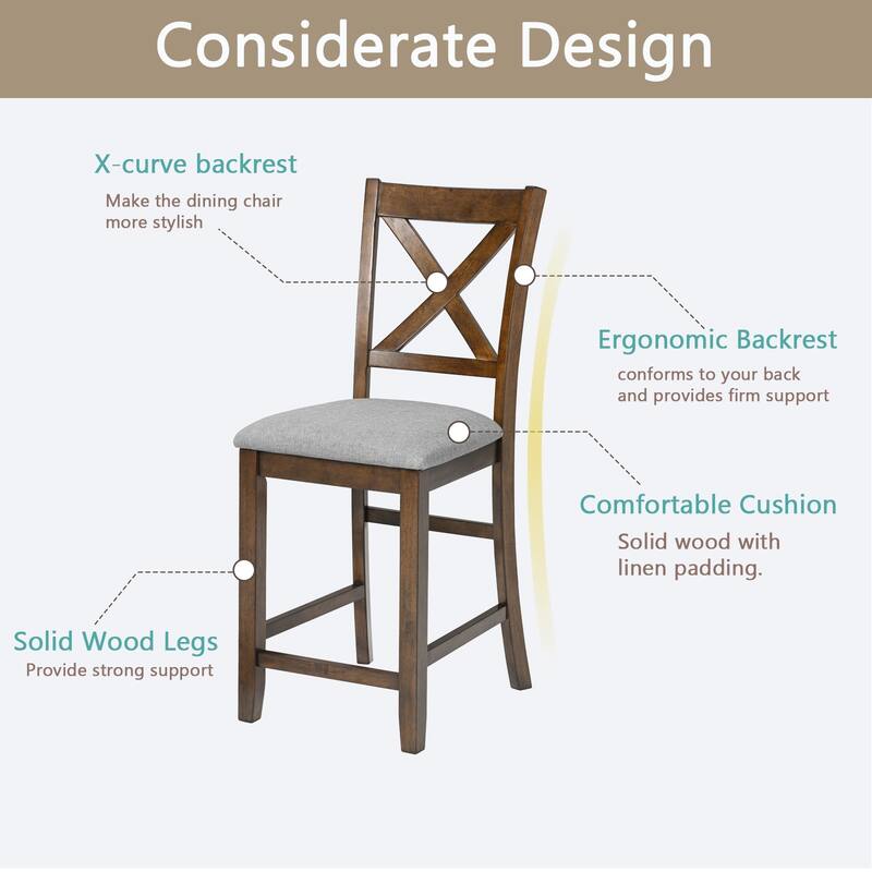 Dining Chairs Only, Wooden Counter Height Chairs Set of 4, Kitchen Chair with Padded Seat, Upholstered Counter Height Chair
