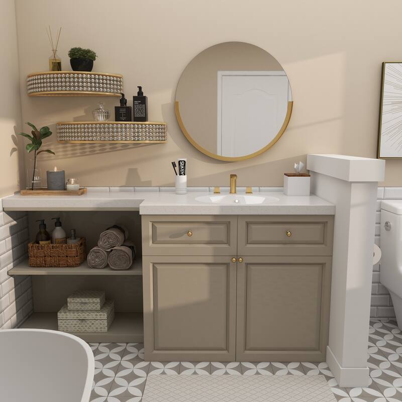 Gold Metal Half-Moon Wall Shelf with Crystal Embellishments (Set of 2)