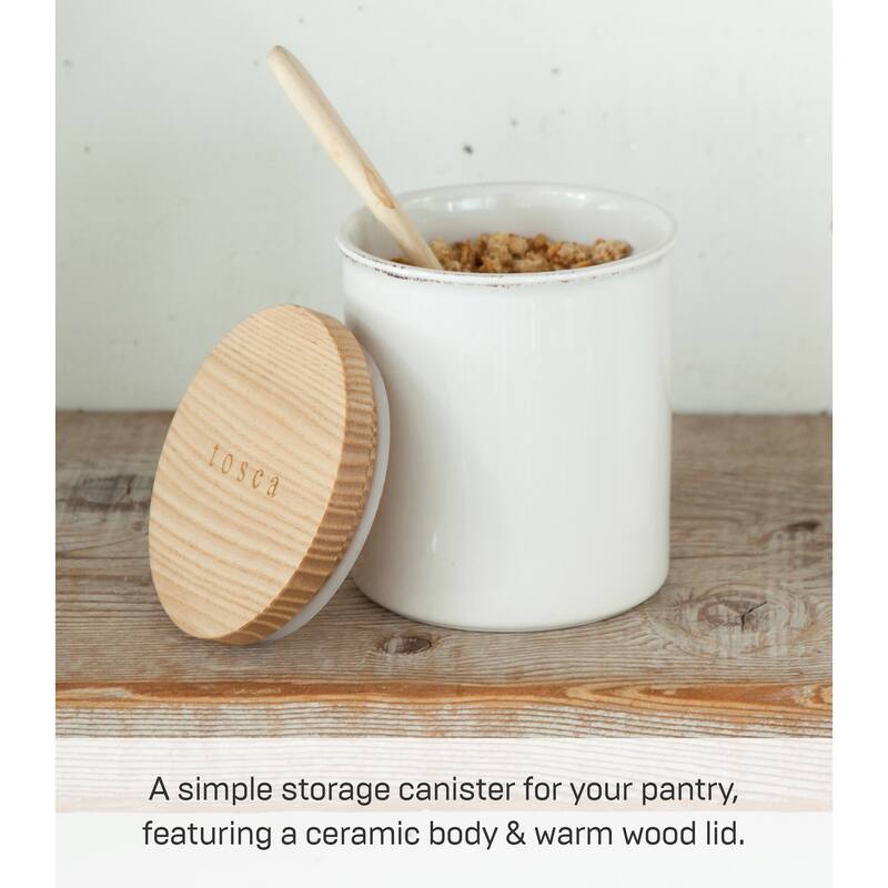 Yamazaki Home Ceramic Canister - Four Styles, Ceramic, Plain, 15.25 oz., 450 ml - L 3.74 x W 3.74 x H 4.53 inches