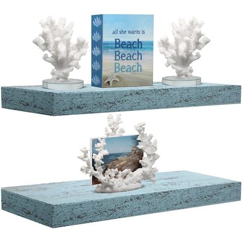 Sorbus Set of 2 Wall Mounted Nightstand Floating Shelves, Nautical/Coastal Styles with Distressed Finish