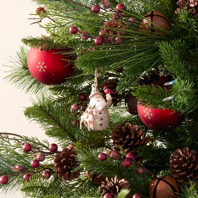 Santa with Cardinal and Reindeer Christmas Ornaments - 3" - 6ct