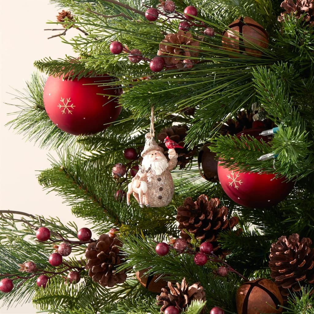 Santa with Cardinal and Reindeer Christmas Ornaments - 3" - 6ct